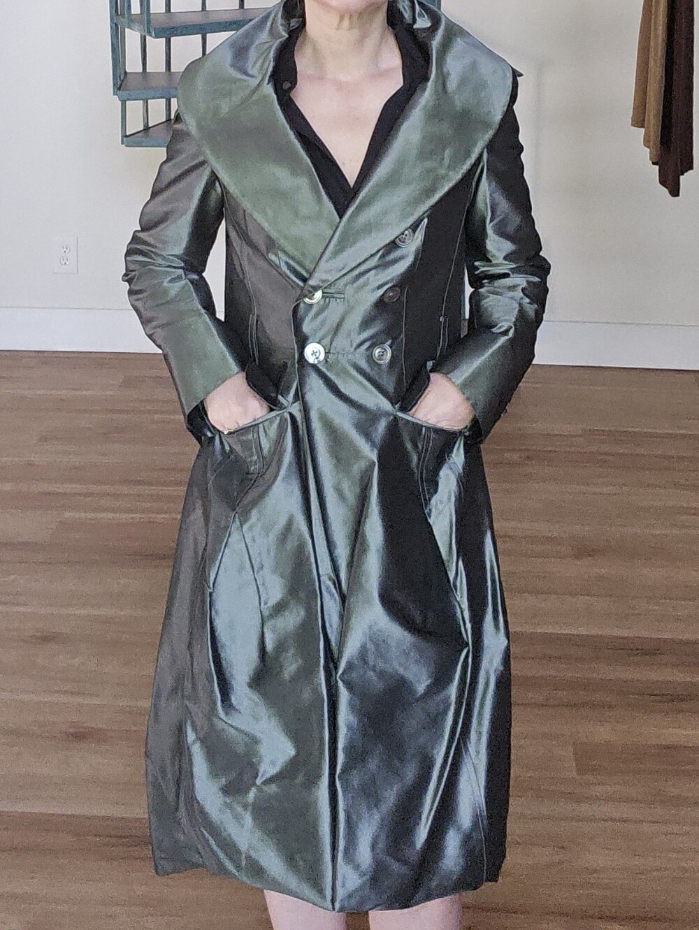 Pauw Amsterdam Shimmery Green Double-Breasted Trench Coat 1